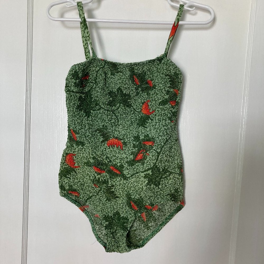 Vintage Gabar Textured Green One Piece Swimsuit